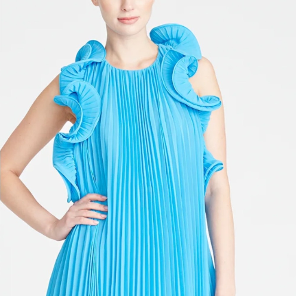Elegant Blue Ruffled Women's Dress